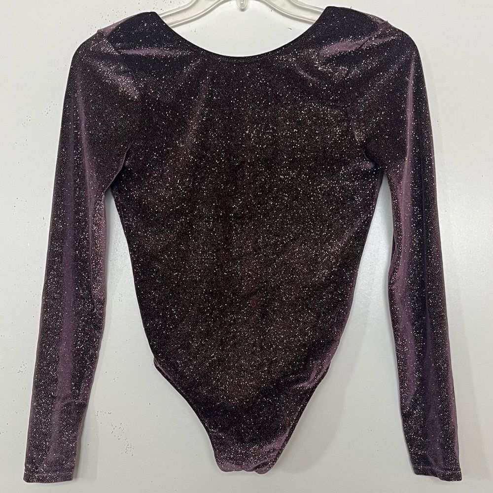 Victoria’s Secret Velour Glitter Bodysuit Small Long Sleeve Party Sexy Low Back